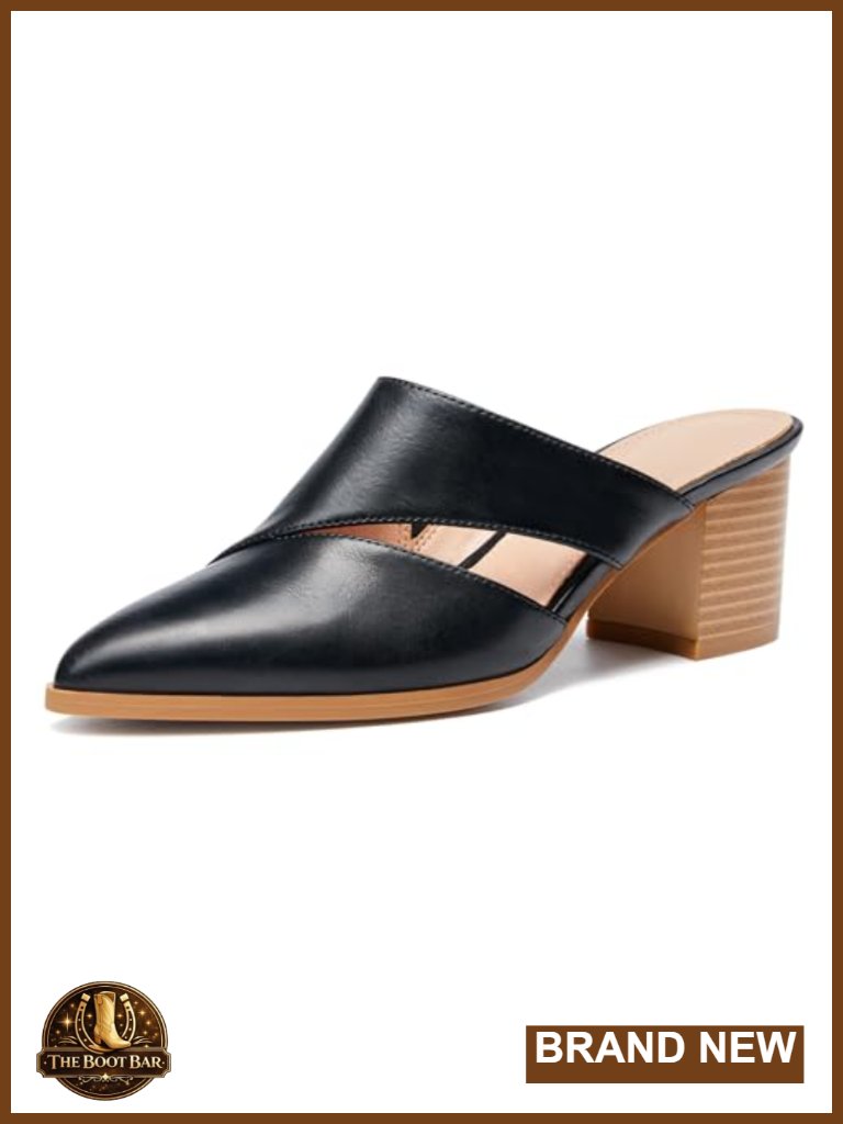 Women's Cutout Backless Mules Chunky Block Heel Shoes
